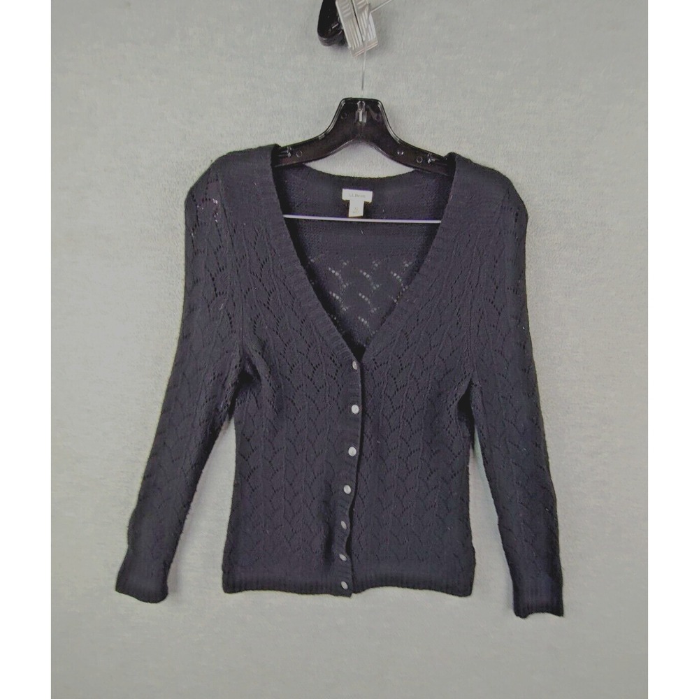 LL‎ Bean Womens Sweater XS Petite Black Lambswool Angora Cashmere Cardigan Cabin